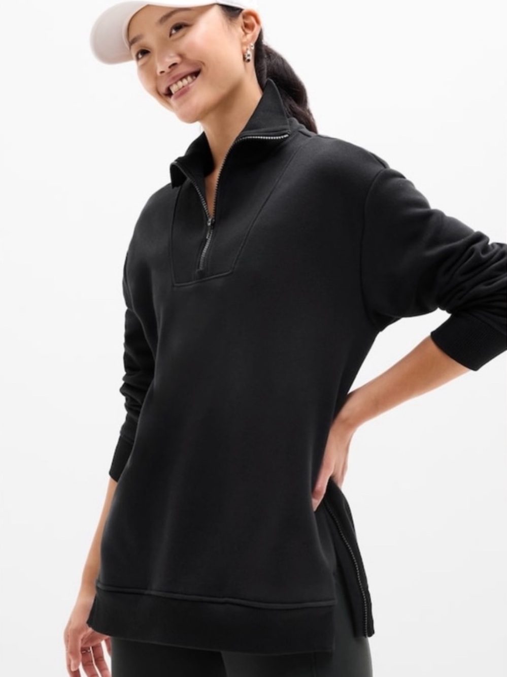 Athleta Black Cozy Karam 1/4 Zip Pullover